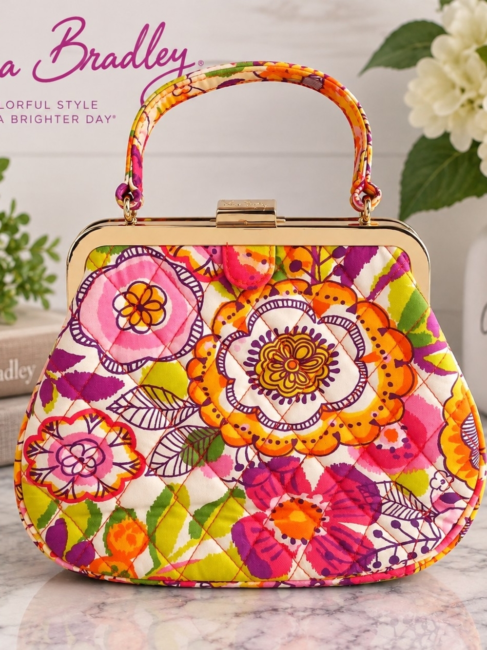 Vera Bradley Quilted Frame Clutch Floral Multicolor Like New